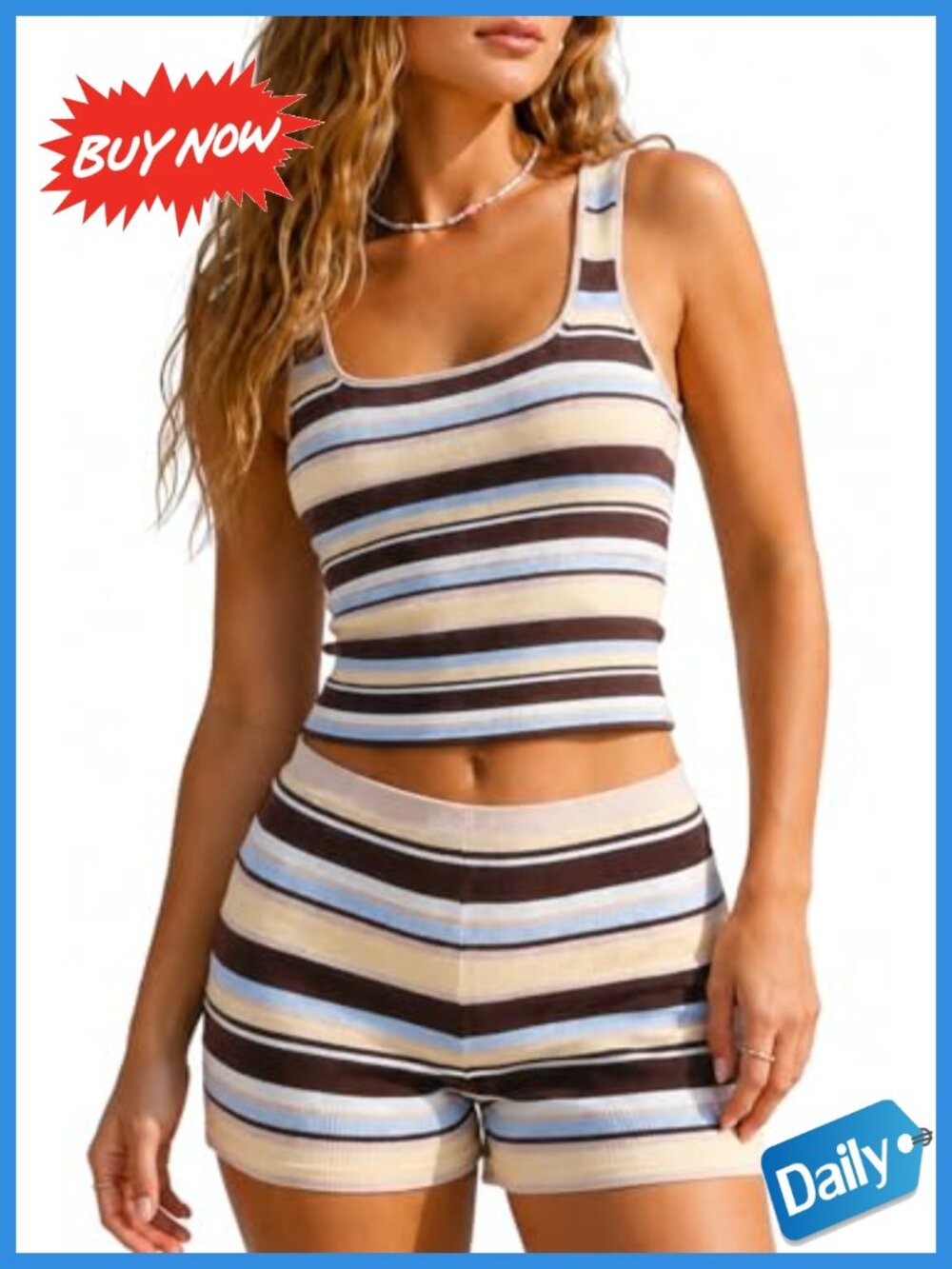 Ribbed Knit Tank Top and Shorts Set Sleeveless Two Piece Summer Outfit